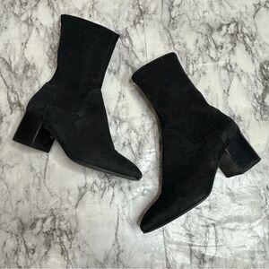 Aquatalia Ankle Booties Block Chunky Heel Suede Leather Zipper Black size 9